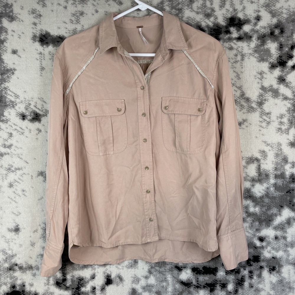 Free People Shirt Women's Size Small Lyocell Button Up Collared Blush Pink